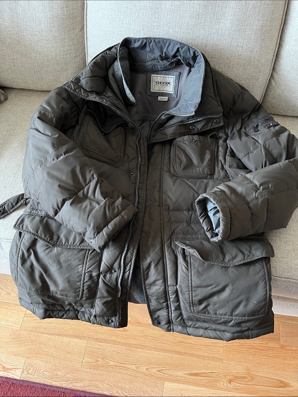 Geox Men's Charcoal Quilted Puffer Coat